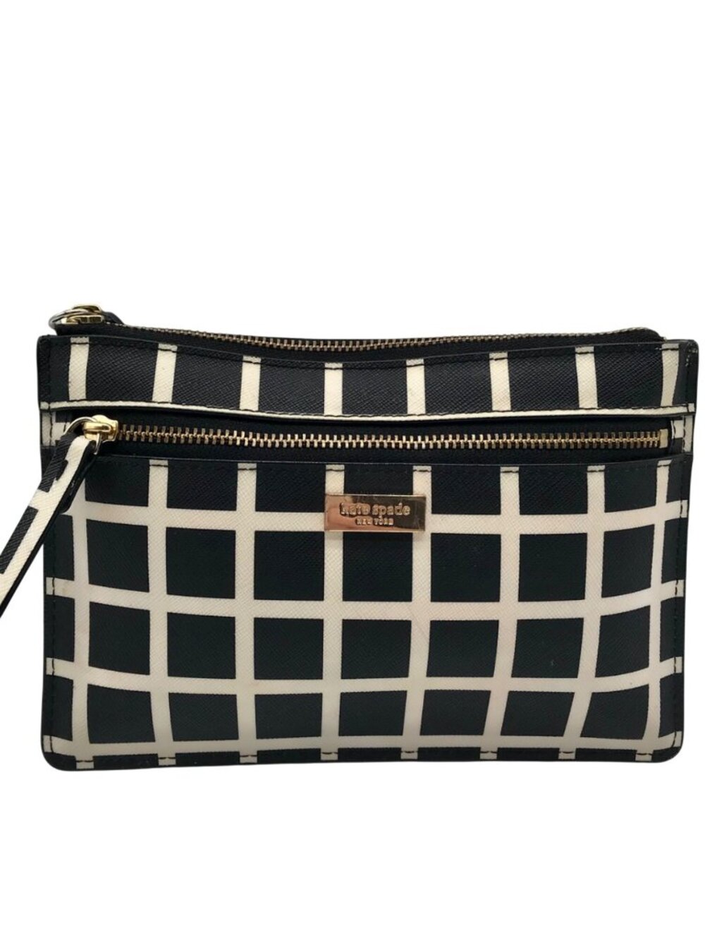 Kate Spade Black And Off-White Leather Laurel Way Tinie Wristlet
